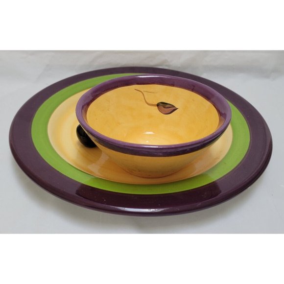 Vintage Cali Ceramic Pottery Serving Plate w/ Attached Bowl  - Olive Design - 1B - Picture 4 of 14